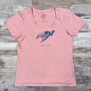 Life is Good Swimming Turtle Coral Scoop Neck T-Shirt Size XS